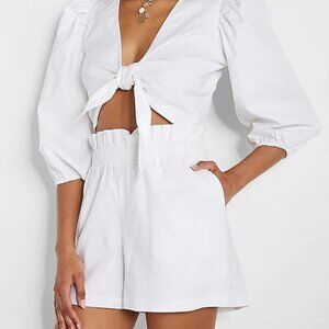 Express Women's Super High Waisted Linen-Blend Pull On Paperbag Shorts - XL